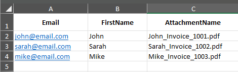 excel file with attachment details